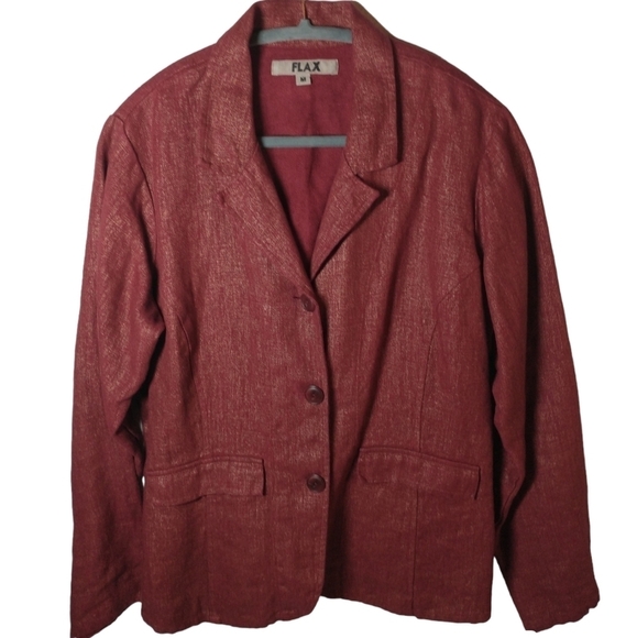 Flax Jackets & Blazers - Flax Women's 100% linen burgundy blazer, lagenlook, size M